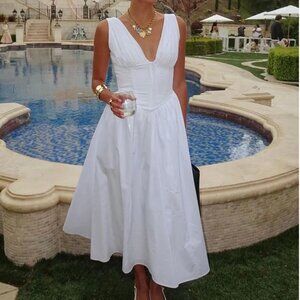 Commense White Midi Sundress, XL